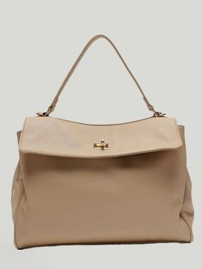 Cream Structured Top-Handle Tote Bag with Turn-Lock Closure
